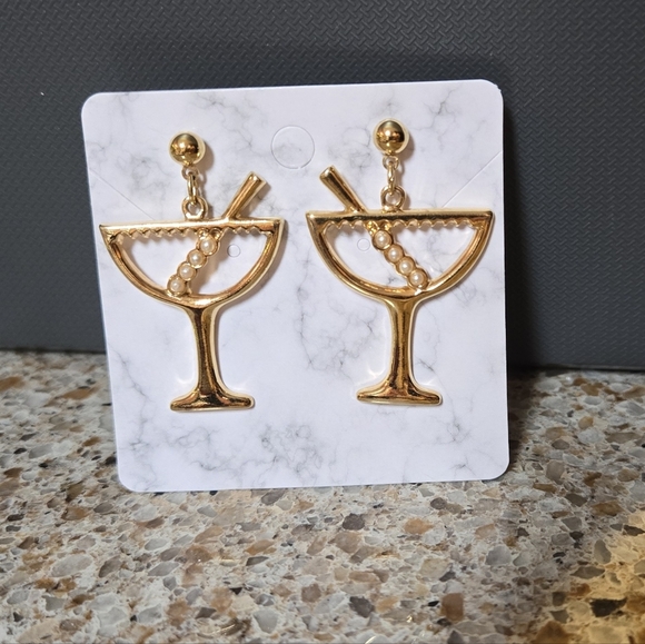 Gold Tone Wine Cups Earrings - Picture 9 of 13